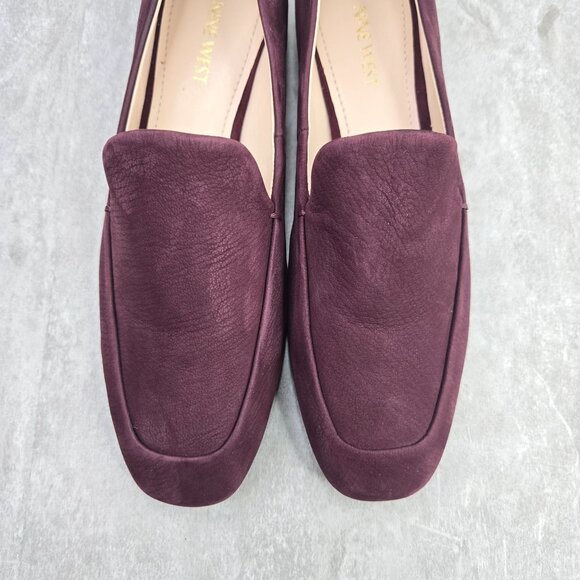 Nine West Slip On Loafers Size 8 Plum Purple Suede Preppy Square Toe Dress Shoes - Picture 3 of 11